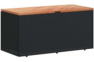 vidaXL Caja de Almacenaje de Jardín, Cofre de Almacenaje, Asiento Banco Exterior, Baúl para Juguetes Patio, Madera Acacia Ratán Negro