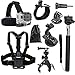 Produktbild BPS Action Kamera Zubehör Set für GoPro Hero 4 Hero 3 + Hero 3 Hero 2 schwarz silber, passend auch für Rollei AC 300 Rollei 400 Rollei 410 Rollei 420SJ4000 SJ5000 SJ6000beinhaltet: Handgelenkhalterung + Brustgurt + Kopfbandmit Beutel+ einstellbare Selfie Stick + Auto Saugnapfhalterung + Fahrrad-Lenkstange + Stativ Montageadapter