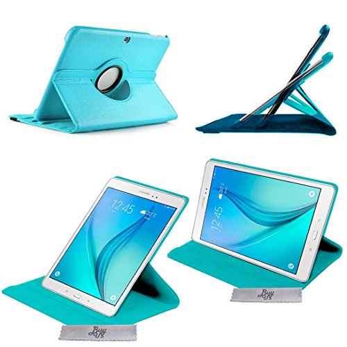 Drehbare Luxus Hülle türkis mit Schlaf/Wach Funktion Samsung Galaxy Tab A 9.7 T550 + EINGABESTIFT und FOLIE GESCHENKT DAZU !!