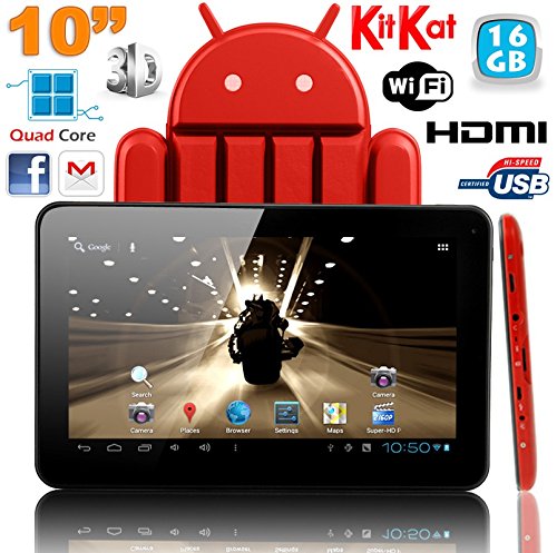 examen Tablette tactile 10 pouces Android 4.4 KitKat Quad Core 16 Go Rouge