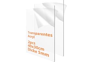 LDXDRU 2-Pack Akrylskiva Transparent 40 x 30 cm, Akrylglas 5 mm med Dubbelsidig Skyddsfilm, Plexiglas Skivor för Laserskärning, DIY, Display, Glasersättning och Modellbygge