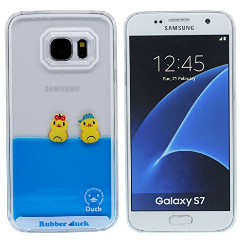 Linda Amarillo Pato Dise  o Samsung Galaxy S7 Funda Protectora Cristal Claro Transparente Rigida Carcasa Puro Azul L  quido Agua Estilo Duro Case Anti choque