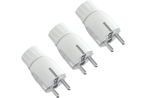 Temolink Schuko-kontakt 3 stycken, rak skyddskontakt med böjskydd, jordad kontakt för kabel 1,5 mm², IP20 strömkontakt för inomhusbruk, 250 V 16A, plast