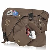 Baby Wickeltasche ELEPHANT Umhängetasche Canvas inkl. Wickelmatte, Buggy Fixierung Karabiner, Windelbeutel, Thermo Iso Flaschentasche, Schnuller Etui – Farbauswahl (Khaki) - 3