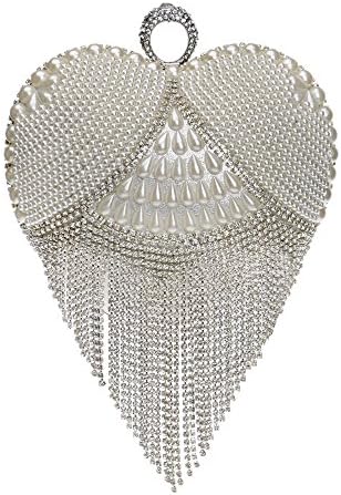 SJLN Women's Europe And America Heart-shaped Evening Bags Ladies Fashion Shoulder Bags Brides Weddings Wedding Banquets Clutches Parties Gifts,Silver-OneSize