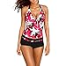 Produktbild TWBB Damen 2 Piece Sport Tankini Set Strap Print Badeanzug Tank Top Bikini Swimsuits mit Short Bademode Sommer Zweiteilig Druck Push Up Bauchweg Bikini Set Top