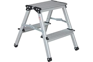 Keraiz 2 Step Ladder - 45cm Aluminium Build Step Stool Ladder | Small Step Foldable 2 Step Ladder | Sturdy & Strong Build, Easy to Store, Collapsible Step Ladder