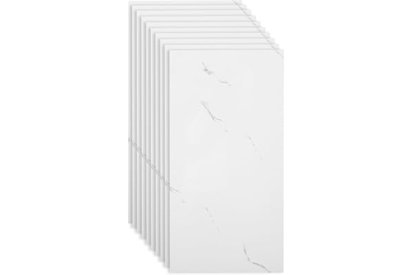 Lot de 10 autocollants pour carrelage de cuisine - 60 cm x 30 cm - Revêtement mural autocollant en PVC - Pour carrelage mural - Blanc marbre