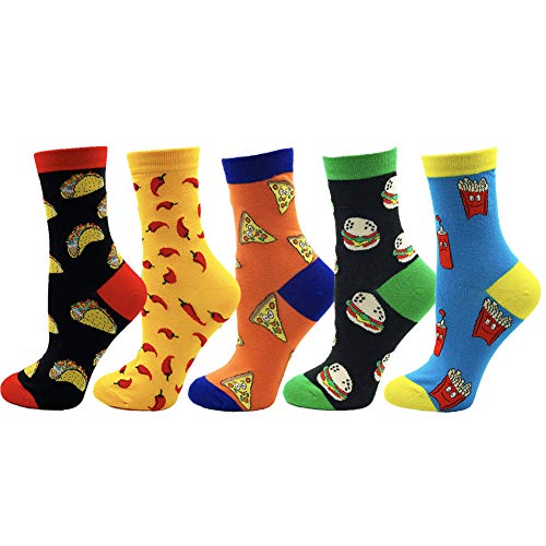 FHCGWZ 5pcs / Set Femmes Crew Chaussettes Coloré Coton Harajuku Mignon Nourriture Animal Chat Chien Espace Drôle Chaussette pour