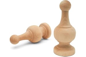 Woodpeckers Unfinished Wood Finials - 4-1/4 inch, Pack of 6 Large Craft Finials for Bed Post, Curtain Rod, Flagpole Topper