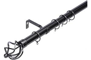 Kestral Palermo Cage Finial 28 mm Extendable Metal Curtain Pole Rods Voile Easy Fitting, Black Nickel 90-160 cm