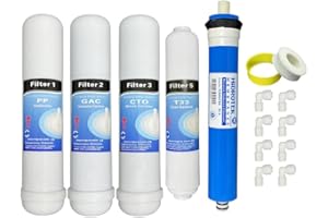 DEPURAGUA Depurtek | 5-stufige Umkehrosmose-Membran & 4 Filter | 50 GPD TFC | Vor-/Nachfilter | Universell kompatibel Hidrosalud/Hidrobox | Osmose Trinkwasser Hahn