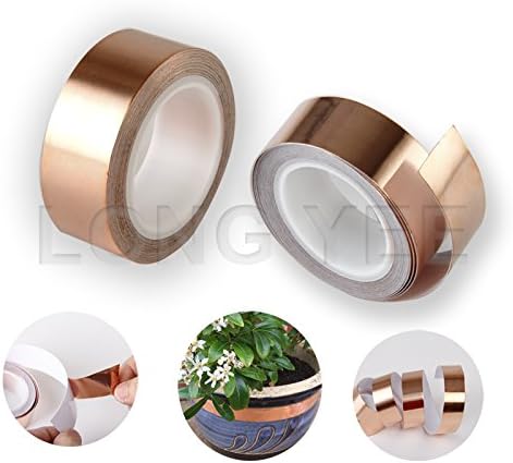 20 meters of COPPER Foil TAPE ✯ Strong SELFADHESIVE Backing ✯ RELIABLE Slug Snail &amp; Garden Pest Repeller ✯ CONDUCTIVE Tape Ideal for small Electrical Jobs ✯ Ideal for CRAFTS, DIY, GUITAR REPAIR ✯ Quality Product ✯ HEAVY DUTY! ✯ Comes in 5 Rolls
