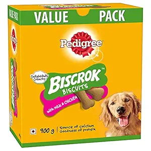 Pedigree Biscrok Biscuits Dog Treats Milk and Chicken Flavor, 900gm (Pack of 2)