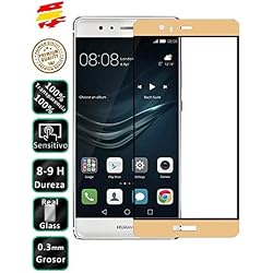 Protector de Pantalla Cristal Templado Curvo 3D para Huawei P9 Plus Dorado - Movilrey