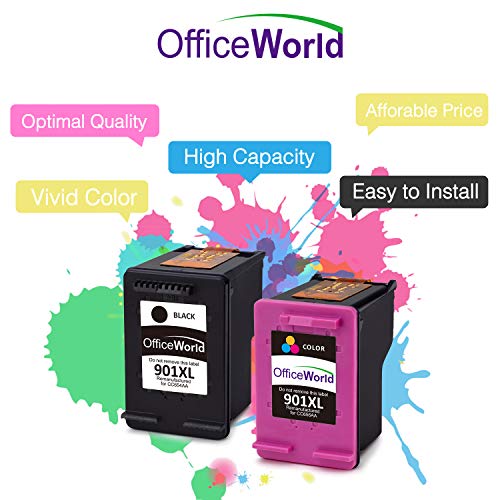 OfficeWorld Remanufacturados HP 901XL 901 Cartuchos de tinta 1 Negro y 1 Tricolor Compatible con HP Officejet J4500 J4560 J4524 J4525 J4535 J4540 J4550 J4580 J4585 J4600 J4624 J4640 J4660 J4624 J4680 J4680C 4500 g510a g510g G510n Impresora