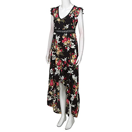 WWricotta Women Summer Floral Flower Deep V Neck Backless Asymmertrica Dress BK/S(Schwarz, S)