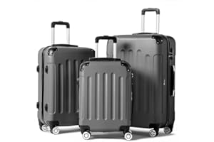 LEADZM Set de 3 Valises de Voyage, Valise Grande Taille, Valise Cabine, Set de Bagage pour Voyage, ABS avec Coins Renforcés, roulettes Pivotantes 360° et Cadenas - Gris foncé