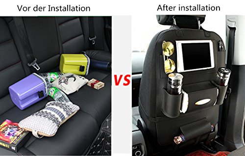 LCZ Rückenlehnenschutz,Autositze Organizer Hochwertigem PU Leder, Auto Rücksitz Organizer Kick-Matten-Schutz 7 abgetrennte Staufächer sorgen 60 X 42cm (schwarz) - 4