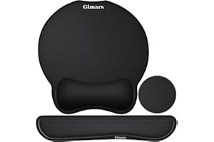 Gimars Alfombrilla ergonómica para mouse con posavasos, reposamuñecas para teclado de fibra superfina, reposamuñecas de espuma viscoelástica para computadora, laptop, Mac, juegos, oficina y alivio del