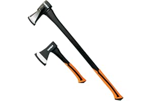 FUXTEC Juego de 2 hachas - 1 hachuela de 0,8 kg y 35 cm + 1 hacha de 2,8 kg y 90 cm - ideal para los aficionados a la tala de árboles.
