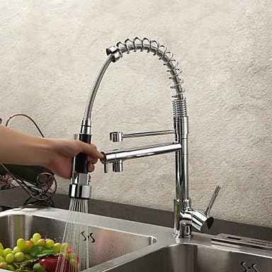 SHUYOU® Solid Brass Spring Kitchen Faucet with Two Spouts - Chrome Finish