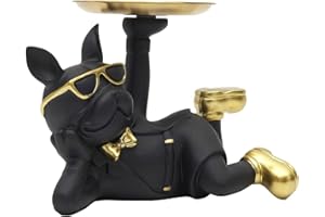 HOME DECO FACTORY, HD0156, Statua Bulldog Nero Tasca Vuota, Elegante Oggetto Decorativo in Resina, Pratico Contenitore per Chiavi e Gioielli, Design Moderno, Taglia Unica, Nero e Oro
