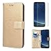 Produktbild Tasche für Samsung Galaxy S8 Hülle Leder und Display Schutz Folie ,OYIME Gold Blumen und Schmetterling Muster Handyhülle zum Klappen Klappbar Magnet Kartenfach Vollschutz Klapphülle Etui Original Flip Case Full Book Cover Bumper Zubehör Set