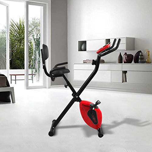 Finether X-Bike Heimfahrrad Heimtrainer Fitness-Fahrrad Standfahrrad Trimmrad Trainingsrad Fahrradtrainer mit Rückenlehne LCD-Monitor und Pulssensoren 8-Stufen Magnetwiderstand Sportgerät / Trainingsgerät/Fitnessgerät für zuhause zum Abnehmen Ausdauertraining höhenverstellbar klappbar. - 8