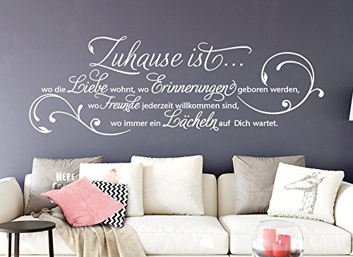 Wandora G027 Wandtattoo Wandaufkleber Wandsticker Zitat Zuhause ist wo die Liebe wohnt … Familie Liebe Lächeln Blumenranke braun (BxH) 120 x 42 cm - 3