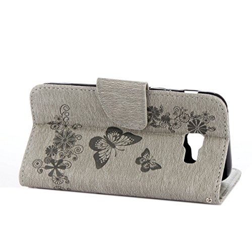 Galaxy A5 2017 Hülle,Samsung Galaxy A5 2017 Blumen Case,JAWSEU Retro Prägung Schmetterling Blumen Muster Kunstleder PU Leder Strap Brieftasche Bookstyle Magnetverschluss Schutzhülle Handytasche Case Cover Etui mit [Ständerfunktion] und [Kartenfächer]für Samsung Galaxy A5 2017+1xSchwarz Glitzer Bling Eingabestift-Grau Schmetterling - 4