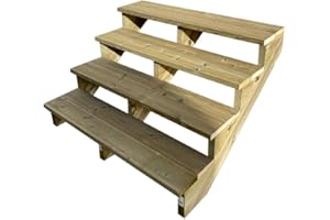 VINUOVO Escalier extérieur Bois. 2 à 7 Marches.Escalier en kit, en Bois Autoclave. pour Jardin. Balcon et Terrasse (4 marches sans Contre-marches. 140 cm)