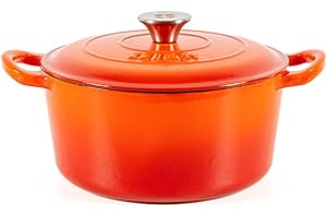 Lätt Home Cocotte in Ghisa Smaltata Arancione. Forno Olandese Pentola Rotonda Antiaderente 23x11 CM - 4 L. Casseruola Pentola in Ferro per Induzione, Vetroceramica e Forno
