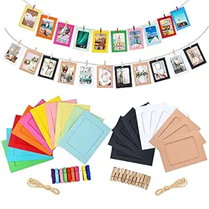 Futurekart 20pcs Hanging Paper Photo Frame - Display with Mini Wooden Clips Fits 4