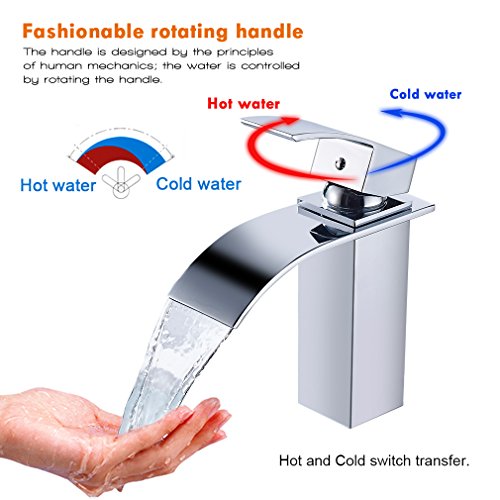Auralum® Elegant Einhebel Mischbatterie Wasserhahn Armatur Waschtischarmatur Wasserfall Einhandmischer für Bad Badezimmer Waschbecken - 6