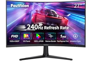 ‎FEUVISION FeuVision 27 Zoll Curved Gaming Monitor, 240Hz, FHD 1080p, PC Monitor, 1ms, VA Panel, FreeSync, Adaptive-Sync, VESA montierbar, Eye-Care, 100% sRGB, Rahmenlos Bildschirm, HDMI, DP
