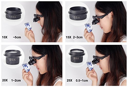 Starcrafter 10  x 15  x 20  x 25  x Gafas de ojo de lupa lupa LED de joyero para reparaci  n de relojes