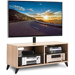 RFIVER Meuble TV Scandinave Cabinet Meuble de télévision en Bois avec Support Pivotant et Réglables en Hauteur pour télés Plats et Courbes de 32 à 65 Pouces Chêne TW4001