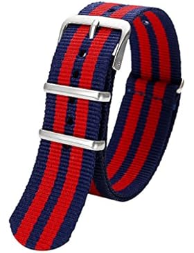 JSDDE Damen Uhren-Armband Klassisch Nylon Textil Uhrenarmband Nylon Uhrenarmband 20mm Uhrband Blau-Rot-Blau WT001203