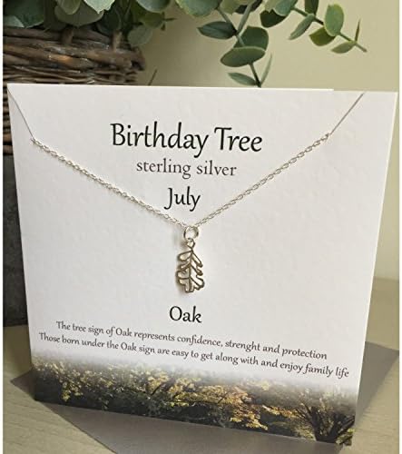 Birthday Sterling Silver Tree Necklace-----JULY----OAK Presented By Sterling Effectz