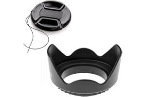 FANZR Pare-soleil tulipe 52 mm et bouchon d'objectif 52 mm compatible avec objectif Nikon AF-S 18-55 mm, pour objectif RF 35 mm f/1.8 (1 + 1 pièce)