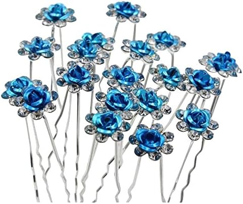 ConteverElegant 1 Set of 20pcs Wedding Bridal Party Artifical Diamante Rhinestone and Prom Flower Hair Pins Clips Grips Pins Hairpins Bridesmaid Clips - Sky Blue