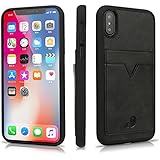 iPhone X Leather Card Case,Ultra Slim Vintage Synthetic Leather Hard Back Protective Phone Cover, Credit Card ID Holder Slots Shockproof Protective Cover for iPhone X (iPhone X Black)