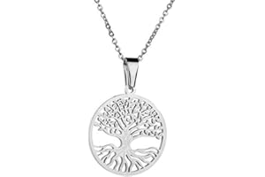 AB Viking Crafts Pendentif Yggdrasil en acier inoxydable 316L plaqué argent avec collier dans une pochette à bijoux, Acier inoxydable