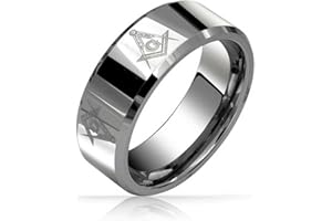 Bling Jewelry Bague de mariage maçonnique en titane pour hommes, ton argent poli, ajustement confortable 8MM