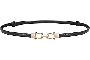 LEACOOLKEY Cintura Sottile in Pelle per Donna per Vestiti - Cintura Vita Sottile Regolabile con Fibbia Dorata