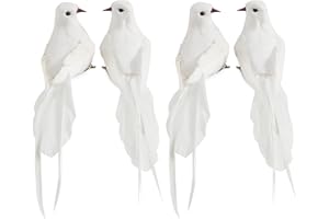 BETESSIN 4pz Colombe Bianche Finte Piccioni Bianchi Finti Decorativi in Schiuma con Clip Artificiali Realitistici Colombe Bianche per Decorazione Casa Giardino Regalo Prima Comunione Battesimo