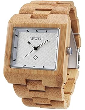 Alienwork Quarz Armbanduhr natürliche Bambus Uhr Herren Uhren handgefertigt Bambus weiss gelb UM016A-02