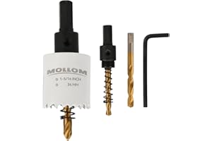 Mollom (34mm | 1-5/16") HSS M42 con 8% de cobalto,Sierra de Corona Bi-Metal con 2 Brocas Piloto y Arbor para Corte Suave en PVC,Pladur,Madera,Plástico,Yeso,Goma