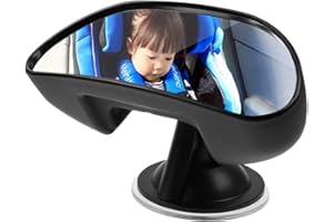 UEOTO Auto pour bébé Miroir, Rétroviseur intérieur pour bébé Miroir Auto pour enfant antidérapant avec ventouse, rotation à 360° à l'arrière Face à bébé Banquette arrière View Miroir Noir